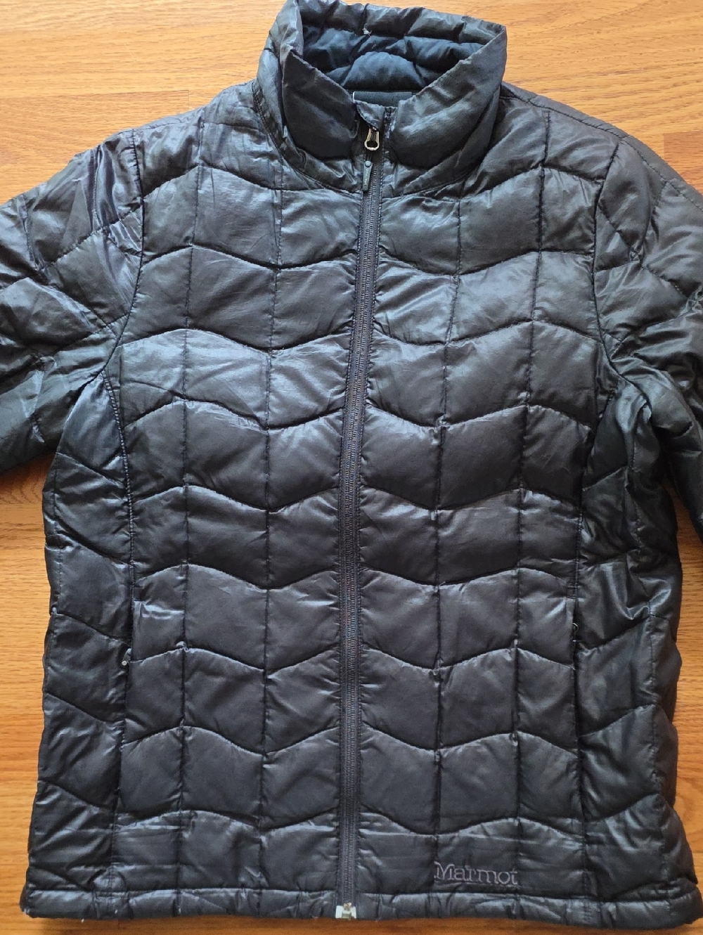 Marmot Black Quilted Packable Down Jacket with Logo